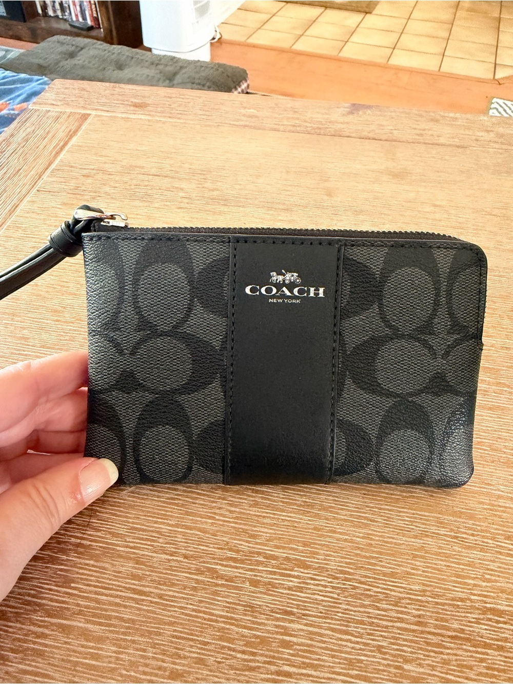 COACH Black Signature Zip Wristlet Wallet
